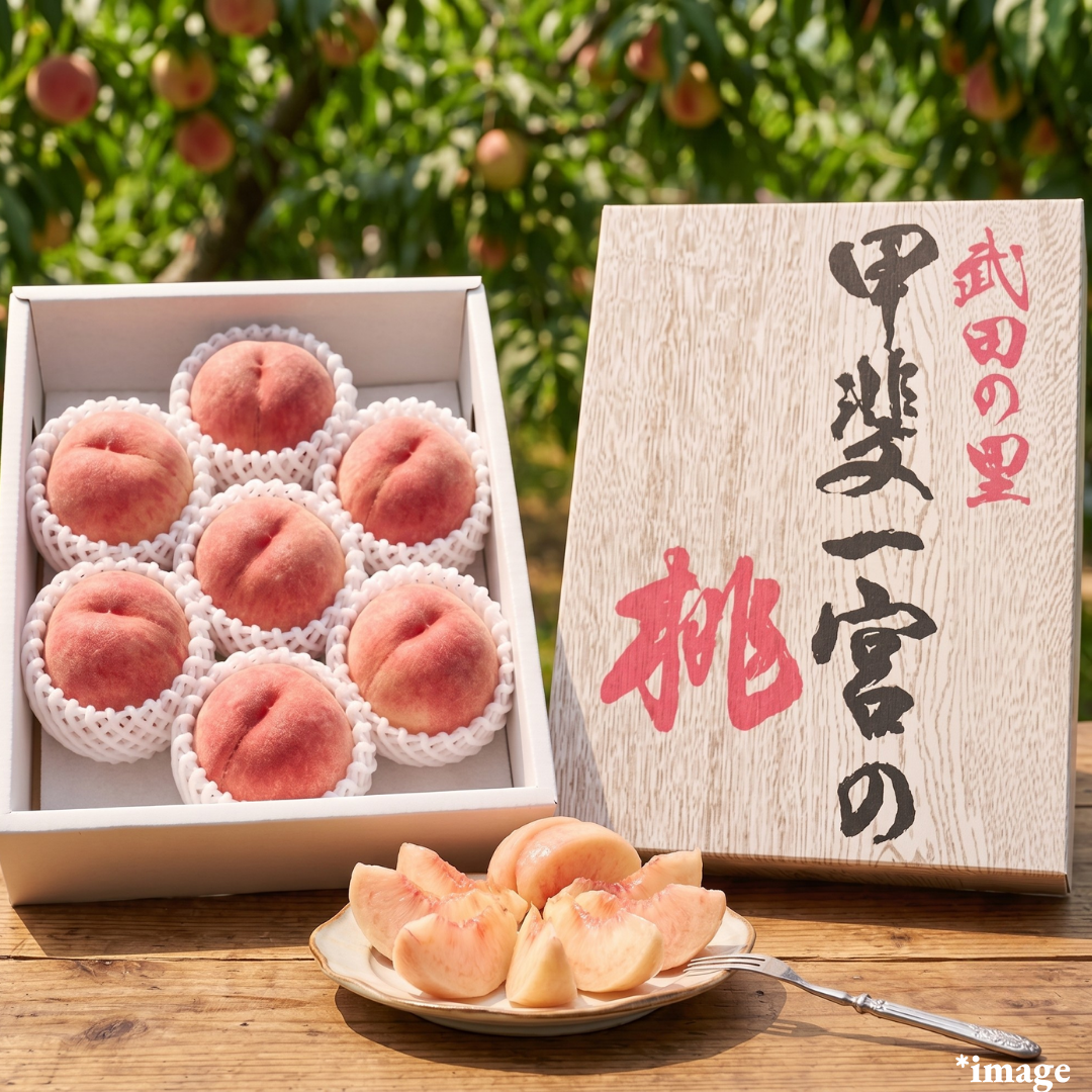 "Takeda no Sato Kai-Ichinomiya Peaches(Giftbox/L~3L-size/Top Grade)”,One of Japan’s leading peach-producing regions, Approx.2kg(5~7pcs) | Delivery: 10th-11th July