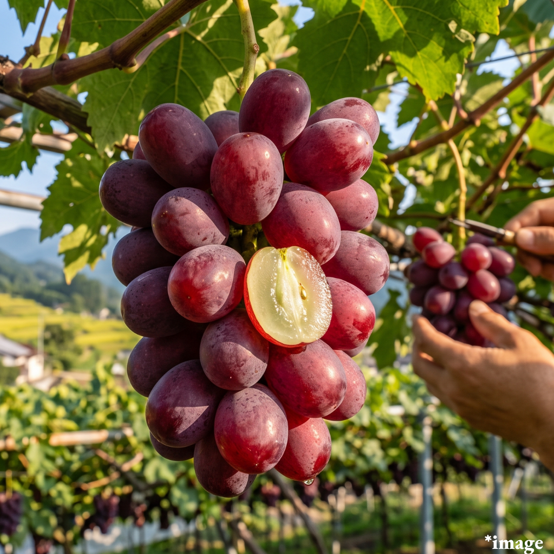 "Shinku (2L-size/Rare Grape)", Shimane’s rare crimson grape with large berries and High-Brix sweetness., Approx.500g | Delivery: 24th~25th Jul