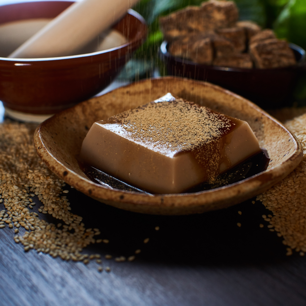 HOUMOTO SESAME TOFU Mochi-Style Sesame Tofu Delight w Kuromitsu & Kinako