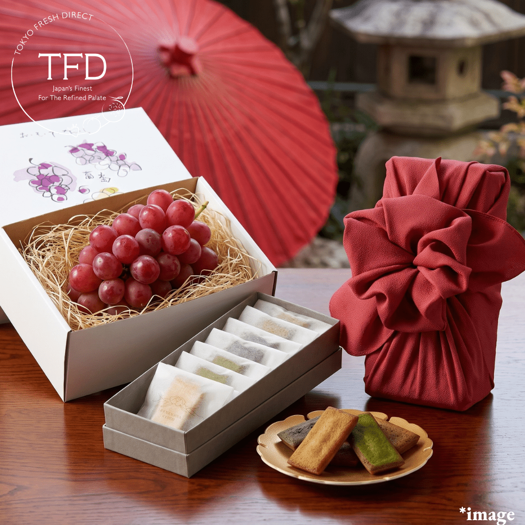 "A Red Gift to Taste Japan’s Elegant Heritage" Queen Rouge Grape & Kyoto Furoshiki Financier Gift Set [limited to 10sets] | Delivery: 14th~22th Aug - TFD (Tokyo Fresh Direct)