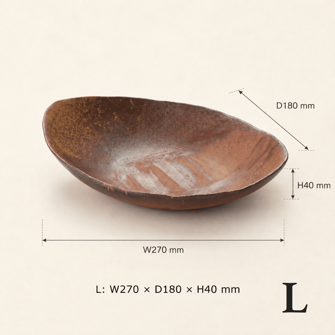 [Made to Order] ATOBUGAMA ONIBIZEN OVAL Hand-Shaped Bizen Ware Plate SS~L - TFD (Tokyo Fresh Direct)
