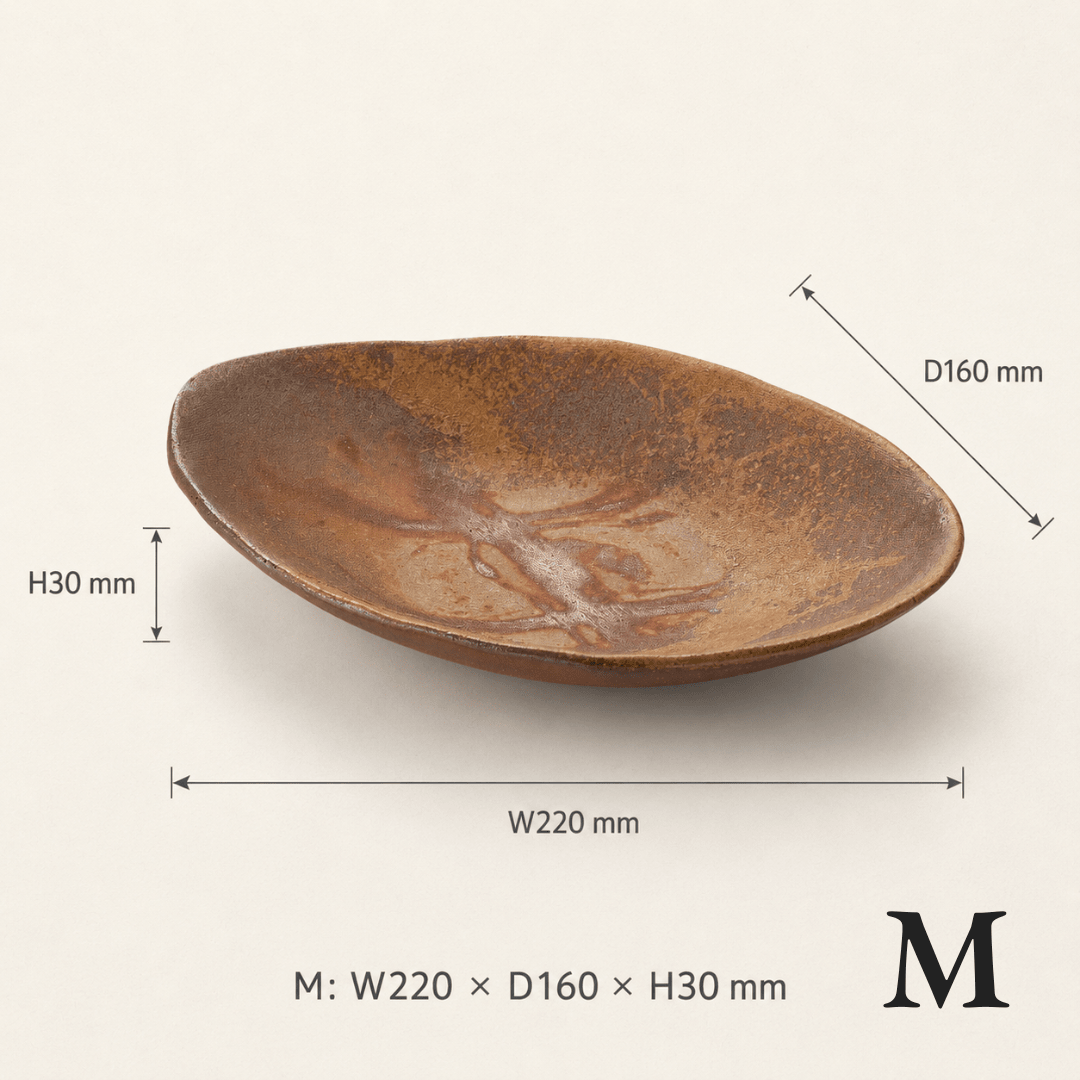[Made to Order] ATOBUGAMA ONIBIZEN OVAL Hand-Shaped Bizen Ware Plate SS~L - TFD (Tokyo Fresh Direct)