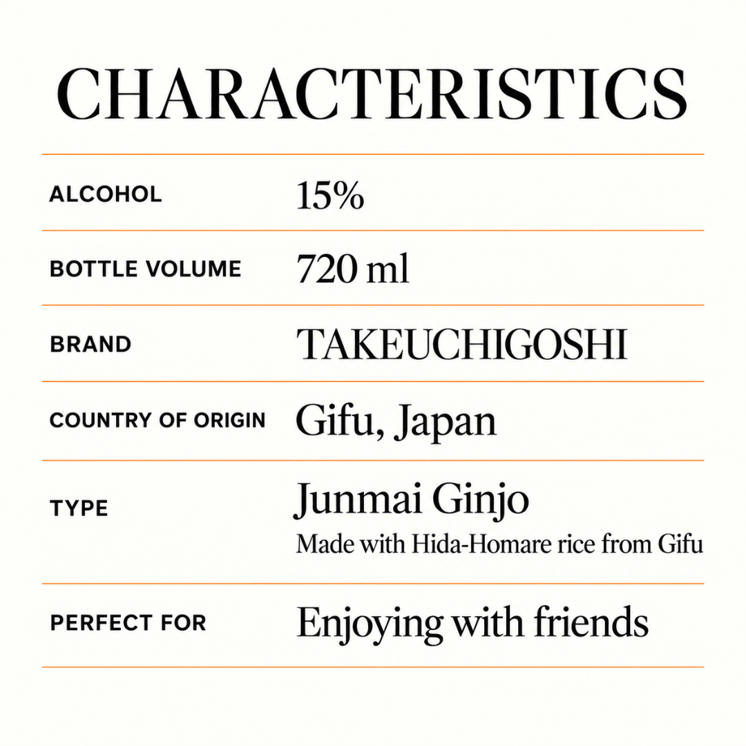TAKEUCHIGOSHI Serene Flow Junmai Ginjo GIFU NO NATSU 720ml ABV.15% - TFD (Tokyo Fresh Direct)